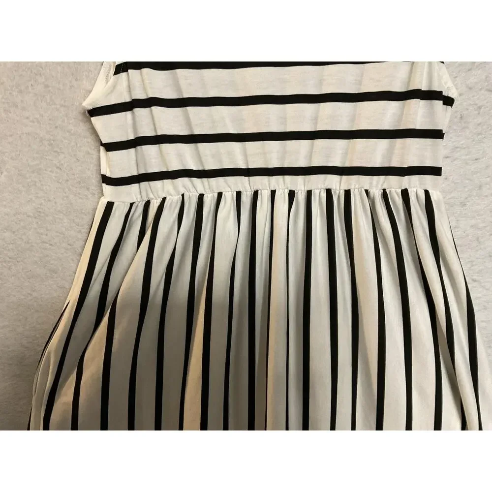 Dress‎ Womens Large White Black Stripe Jersey Maxi Sleeveless Pockets Summer